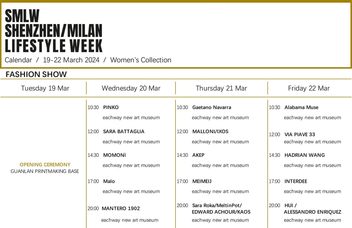 Calendario Sfilate_Shenzhen-Milano Lifestyle week