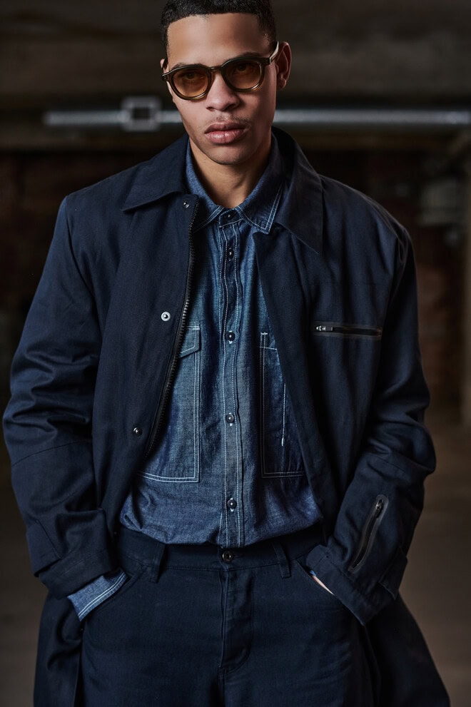 collezione uomo TRC autunno inverno 2025 look workwear contemporaneo in denim blu sostenibile Candiani Grassi