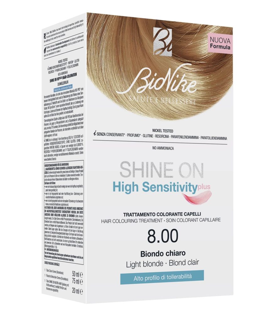 Tintura per capelli soggetti allergici BioNike SHINE ON High Sensitivity Plus tono 8.00 Biondo Chiaro
