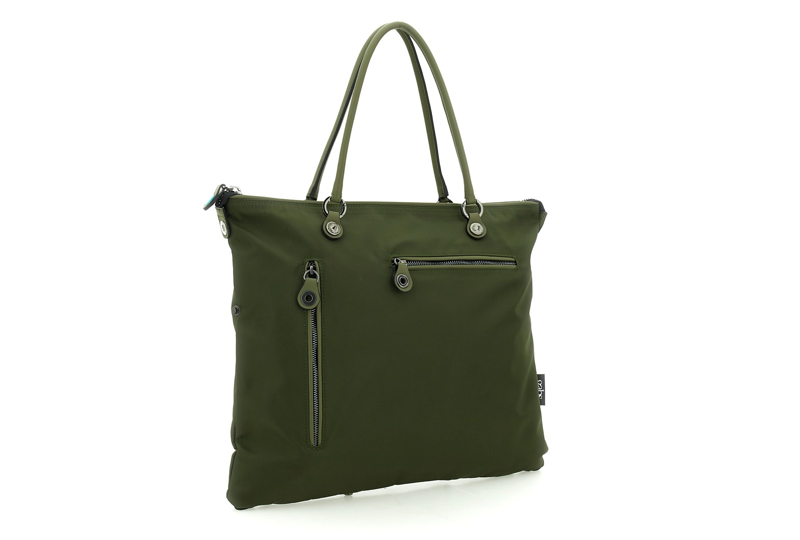 Borsa Gabs Workmate verde nella forma piatta, con doppi manici e due tasche frontali con zip.